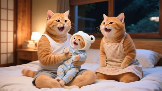 Ginger Kitten Goes Fishing with Papa Cat